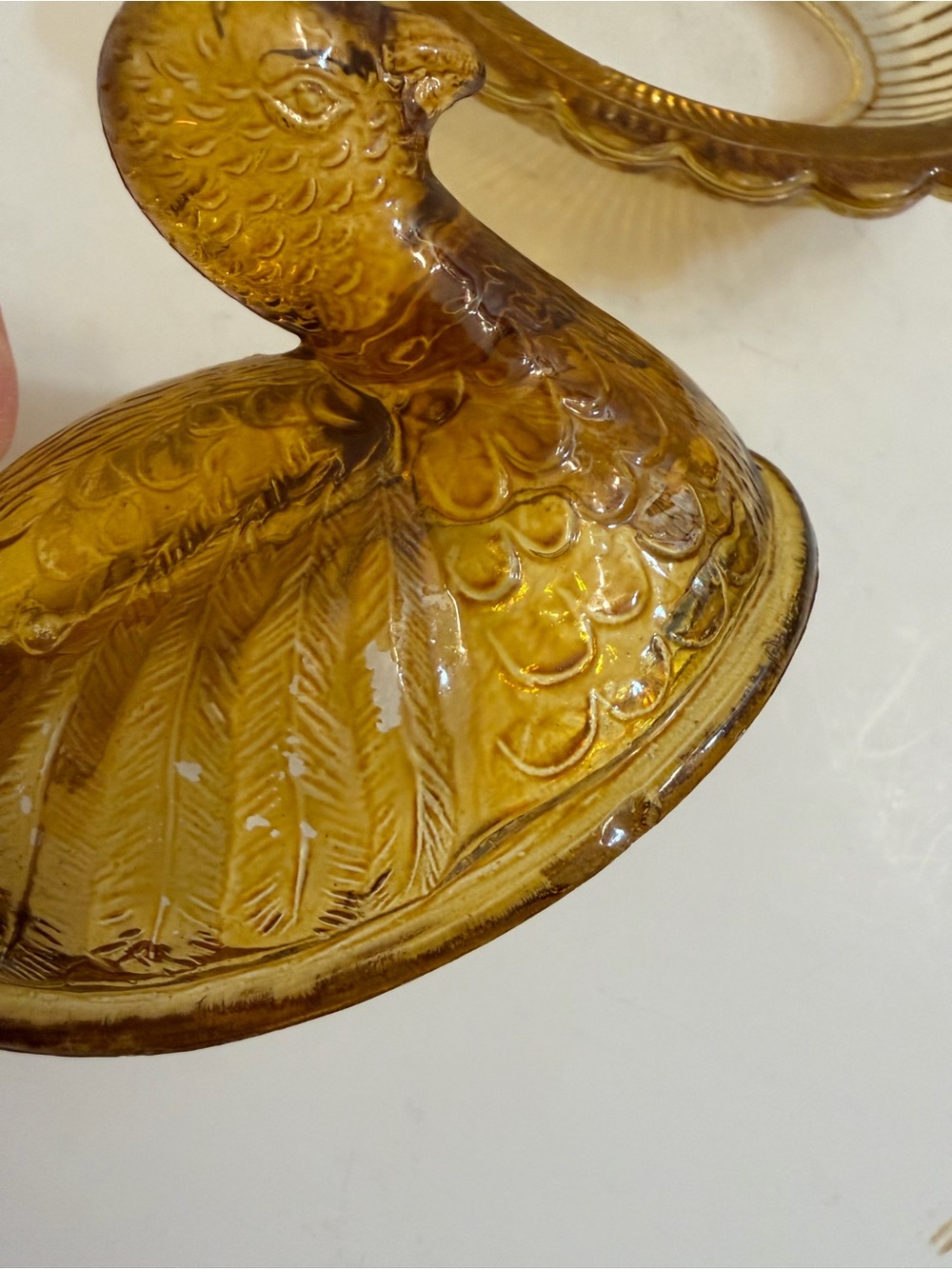 Vintage amber glass turkey on nest dish - Picture 7 of 8
